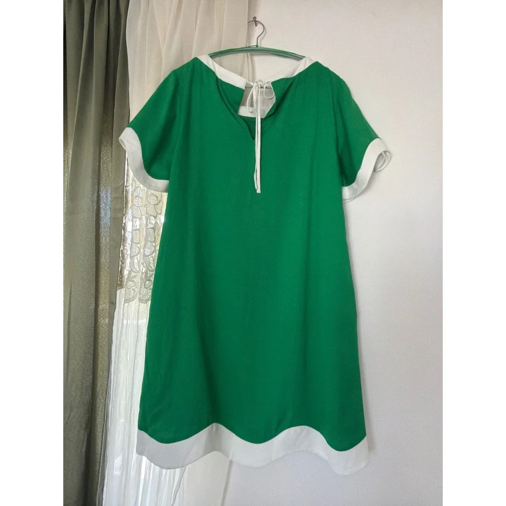 Sugarlips Shift Dress Womens S Kelly Green NWT Scallop Trim Square Neck Pockets - Picture 4 of 10